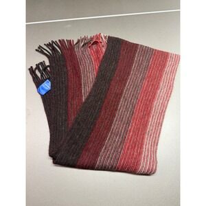 Apt. 9 Mens Red Black Striped Ribbed Knit Winter Scarf with Fringe One Size